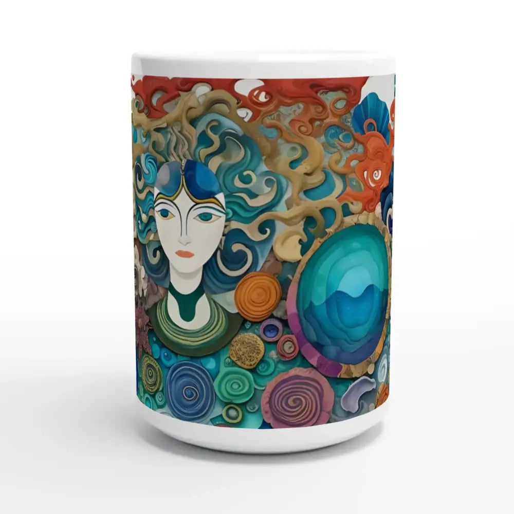 Artistic ceramic mug with abstract ocean design in white 15oz PixiOnyx Dreamscape Drinkware
