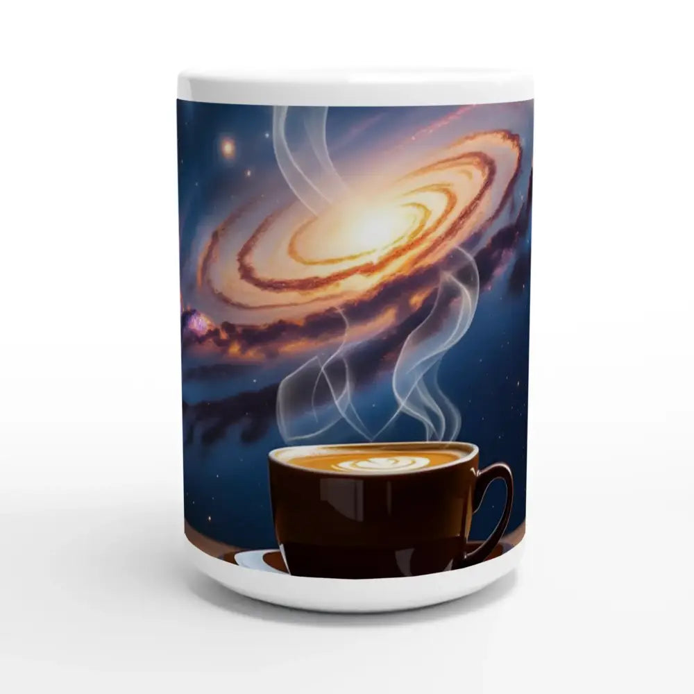 White 15oz Ceramic Mug with cosmic galaxy design from PixiOnyx Dreamscape Drinkware
