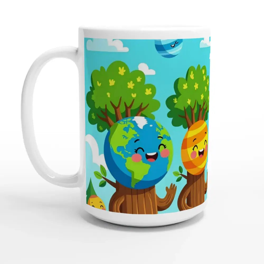 Cartoon Earth-themed 15oz Ceramic Mug featuring Cosmic Tree Friends design