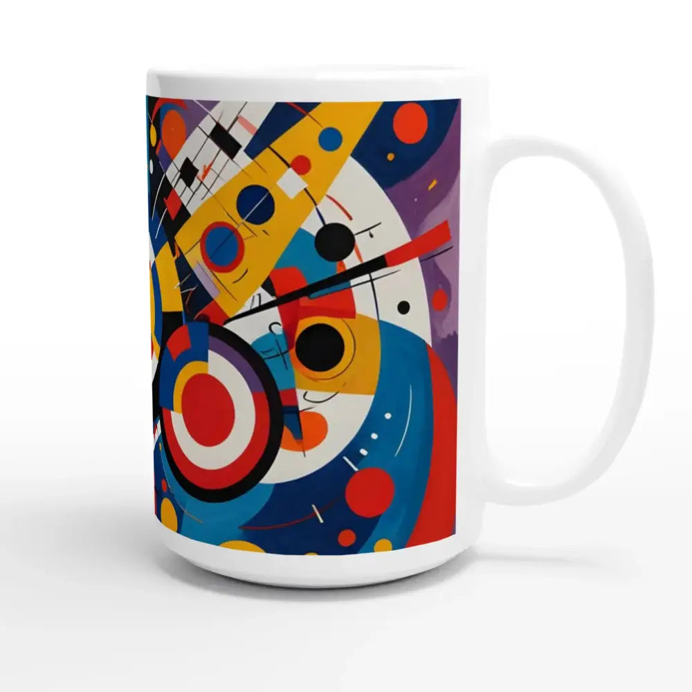 White 15oz ceramic mug with abstract art design from PixiOnyx Dynamic Balance collection