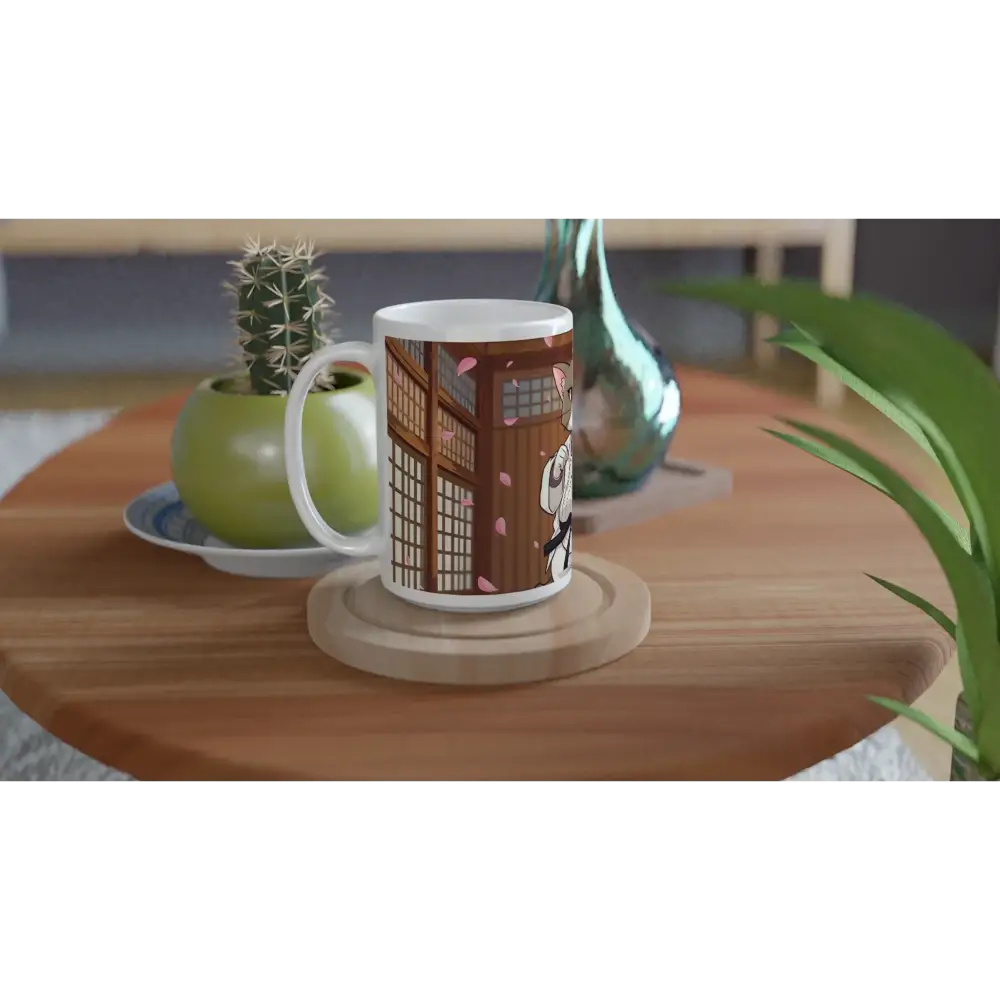 Printed Ceramic Mug featuring Cherry Blossom Showdown design from Karate Cat collection