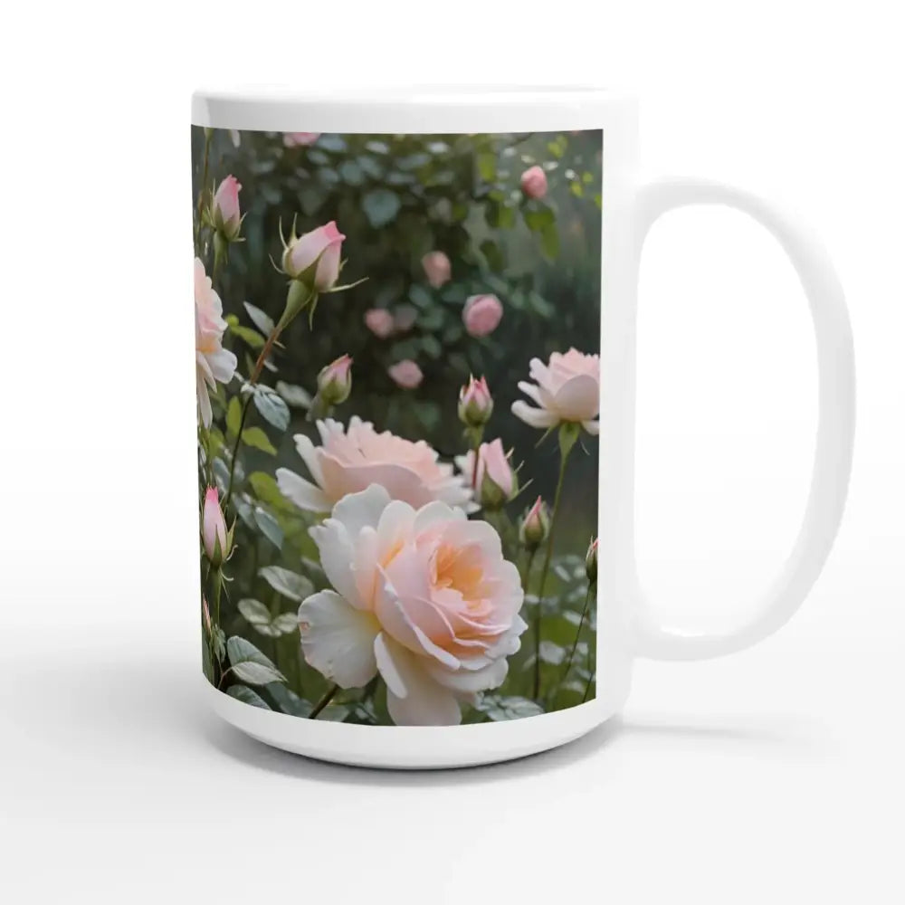 Floral-patterned ceramic mug for Botanical Brew White 15oz Soft Petal Symphony PixiOnyx