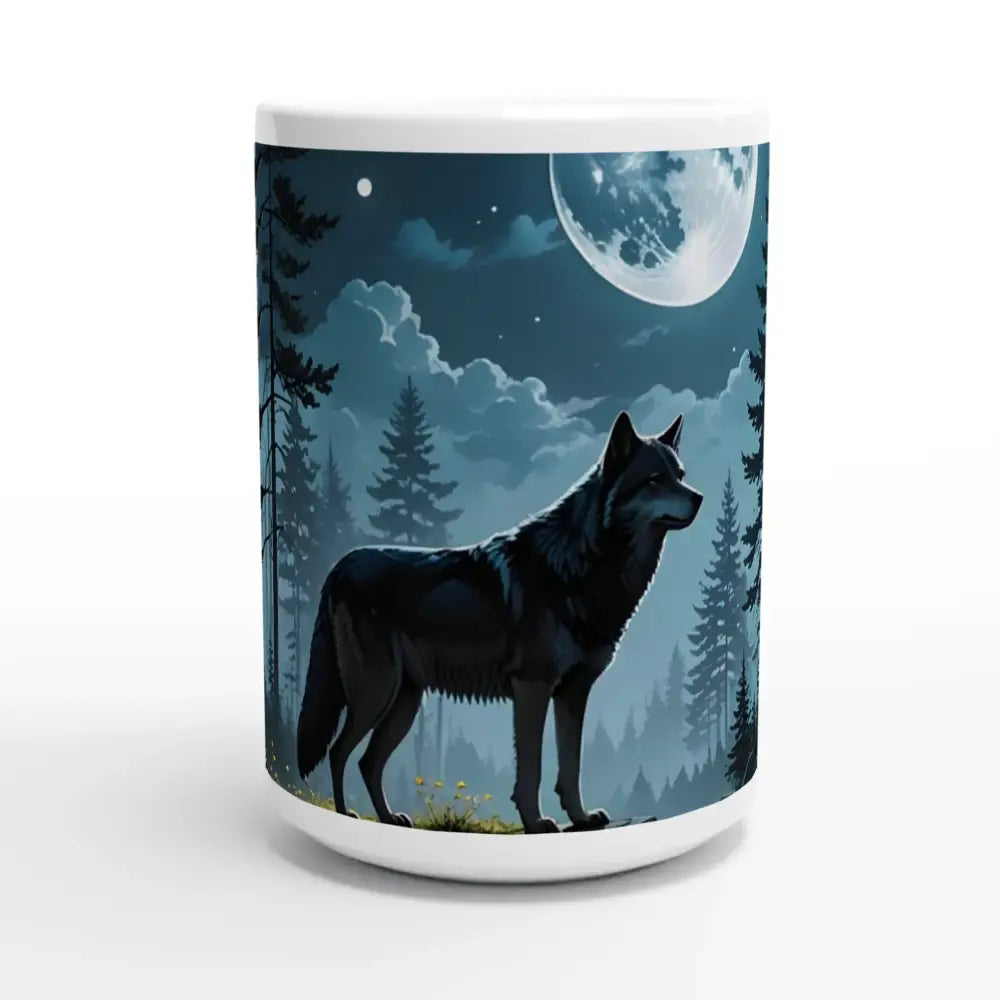 Wolf-themed ceramic mug with a moonlit design and colorful interior for Lunar Reverie