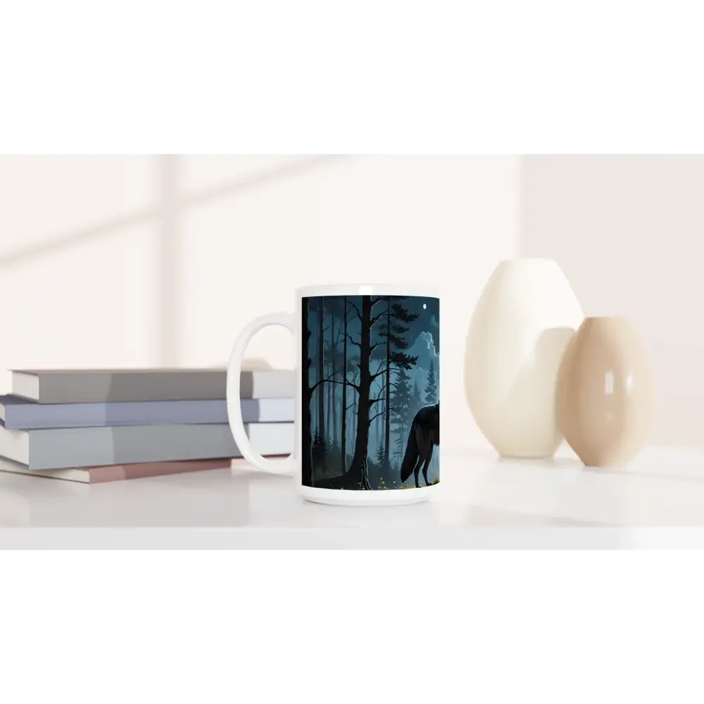 Wolf-themed ceramic mug with color inside from PixiOnyx Lunar Reverie collection