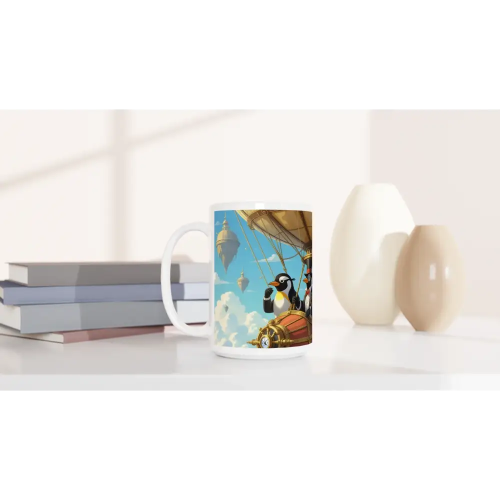White 15oz Penguin-themed coffee mug from Penguin Zeppelin Society by PixiOnyx