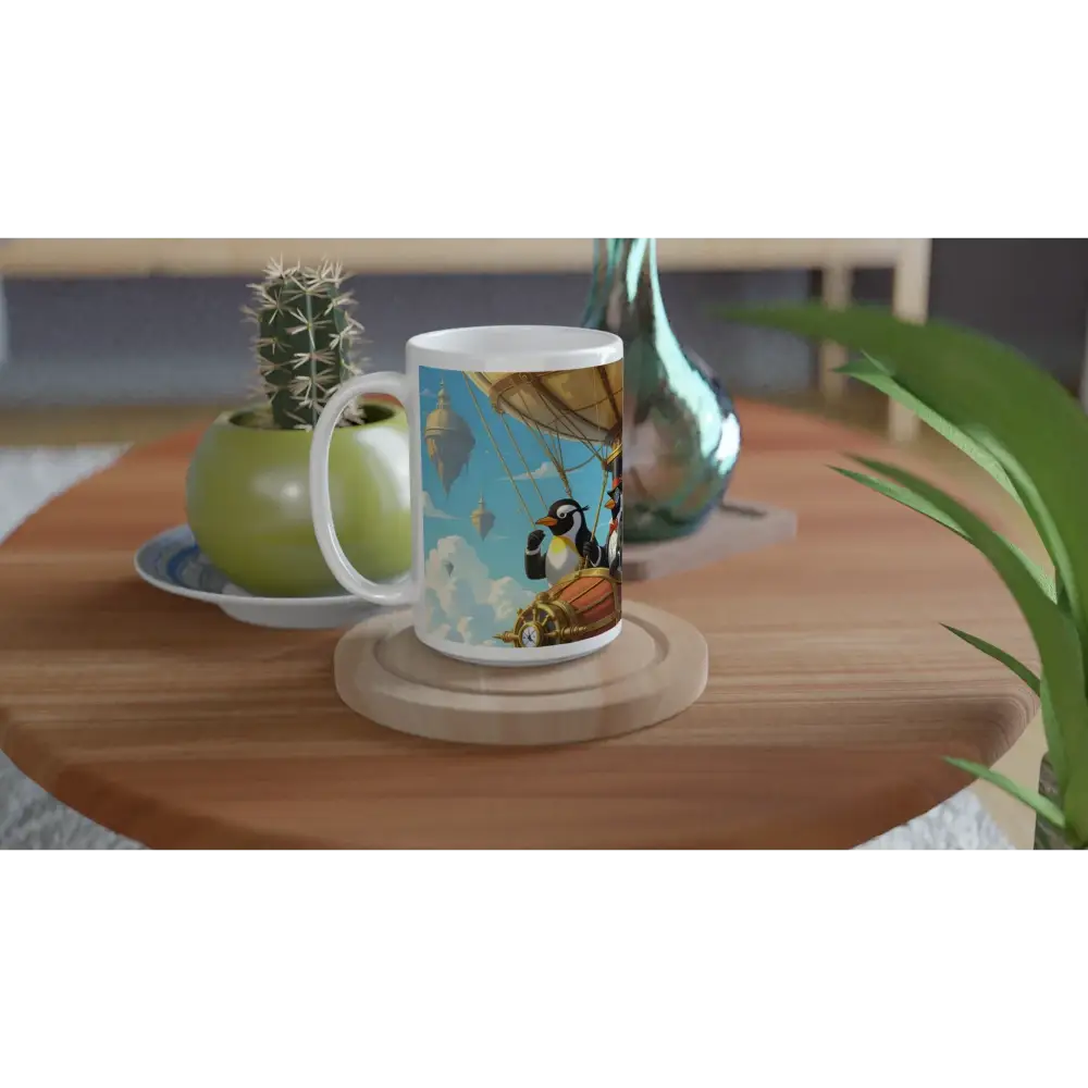 Steampunk penguin mug from PixiOnyx Gentleman’s Cloud Roast product display