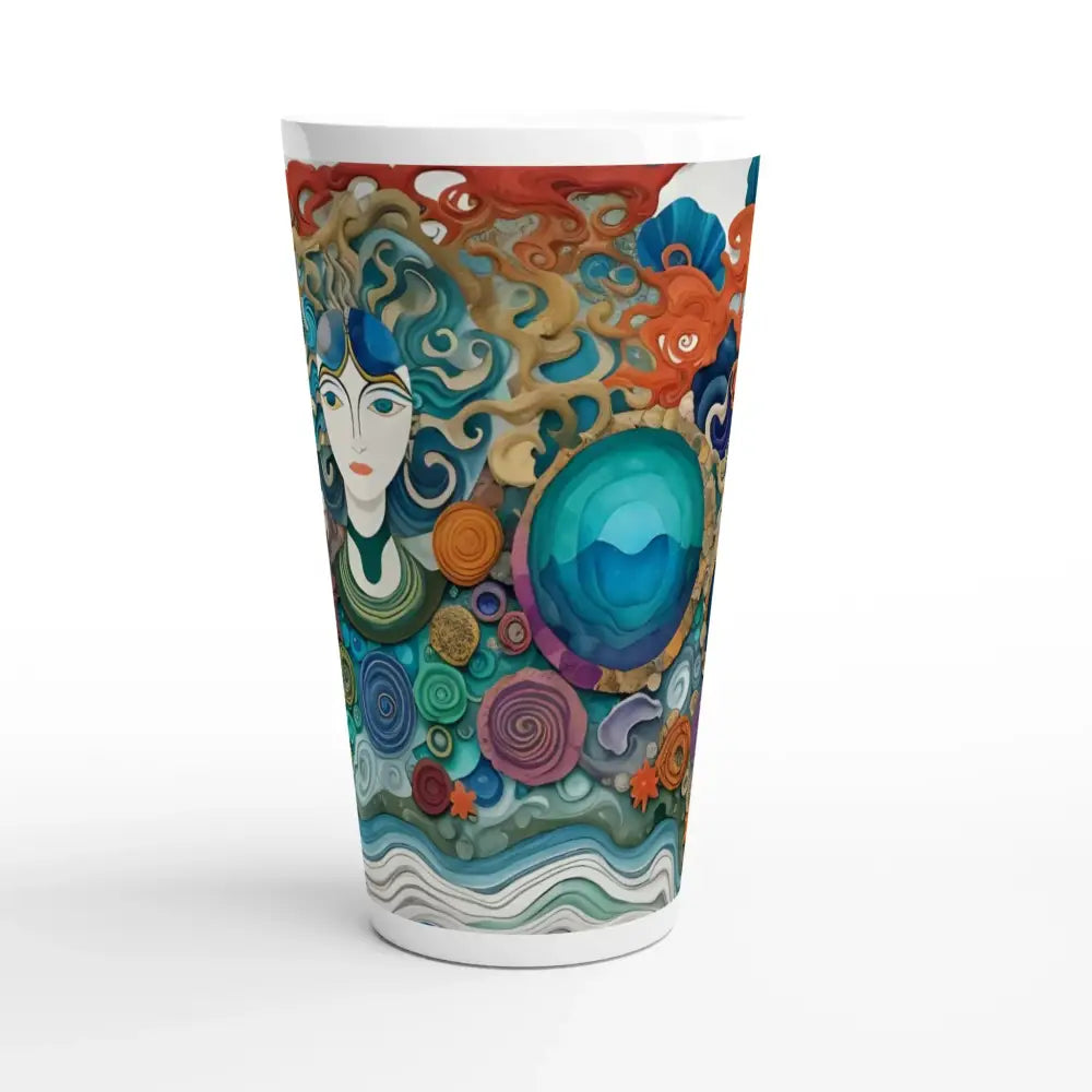 Artistic latte mug with abstract ocean design from PixiOnyx Dreamscape Drinkware