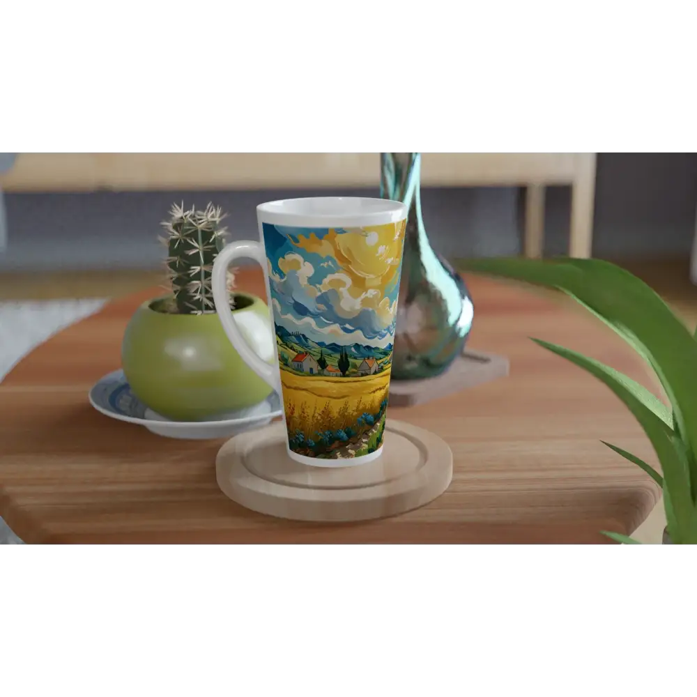 Tall painted landscape mug from White Latte 17oz Ceramic Mug Golden Fields Reverie
