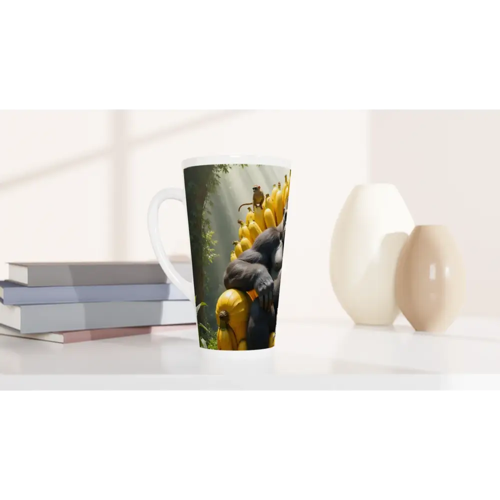 Gorilla and banana latte mug from White Latte 17oz Ceramic Mug King Kongs Banana Throne