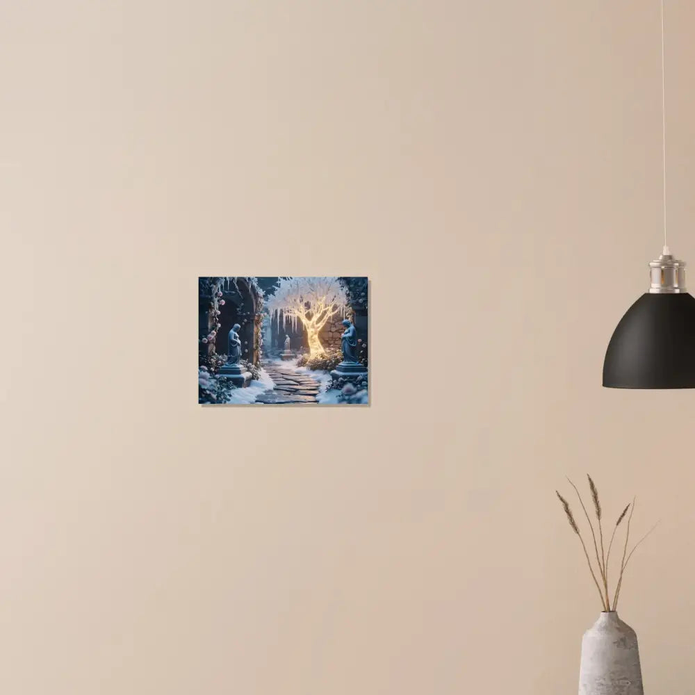 Winter garden art print featuring glowing icy trees in a serene winter landscape