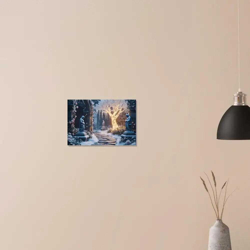 Winter garden painting featuring icy trees in a serene winter landscape artwork