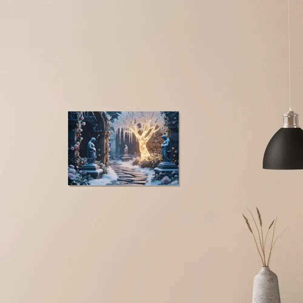 Winter garden print showcasing icy trees and glowing winter landscape artwork