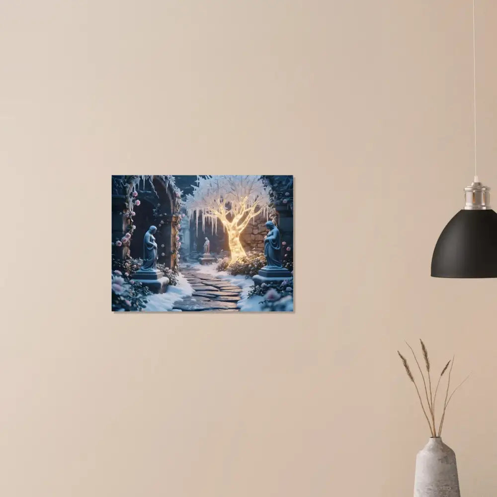 Winter garden scene print featuring glowing icy trees from Winter Light Tree product