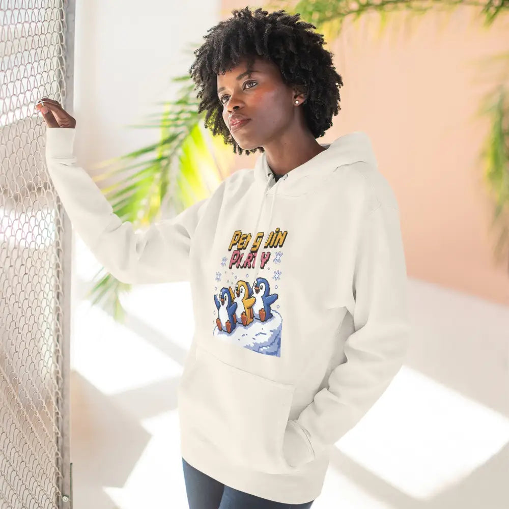 Winter Penguin Unisex Party Hoodie Cozy Fleece Sweatshirt for Holiday Fun Christmas Celebrations Gift Animal Lovers