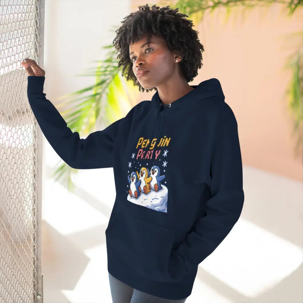 Winter Penguin Unisex Party Hoodie Cozy Fleece Sweatshirt for Holiday Fun Christmas Celebrations Gift Animal Lovers