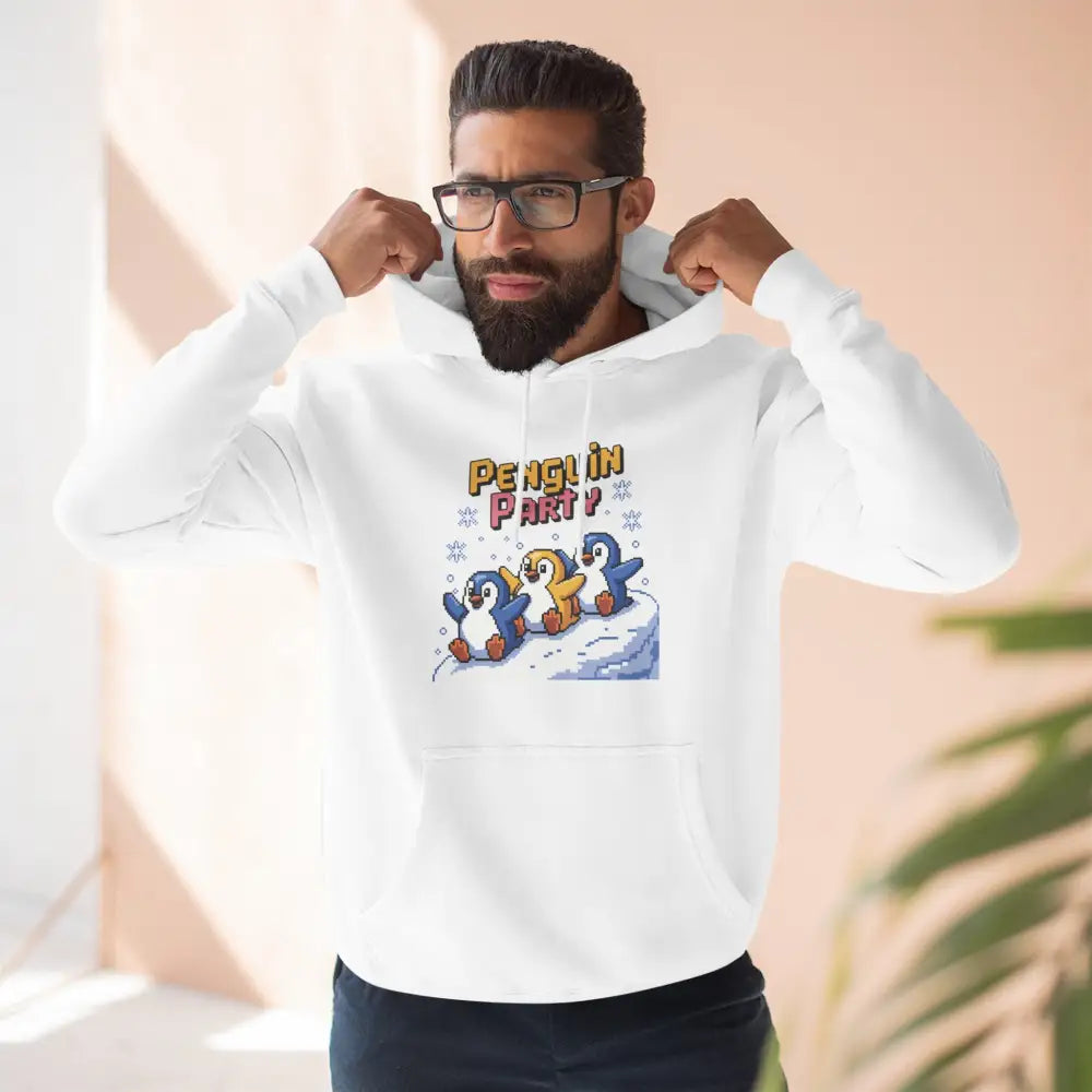 Winter Penguin Unisex Party Hoodie Cozy Fleece Sweatshirt for Holiday Fun Christmas Celebrations Gift Animal Lovers