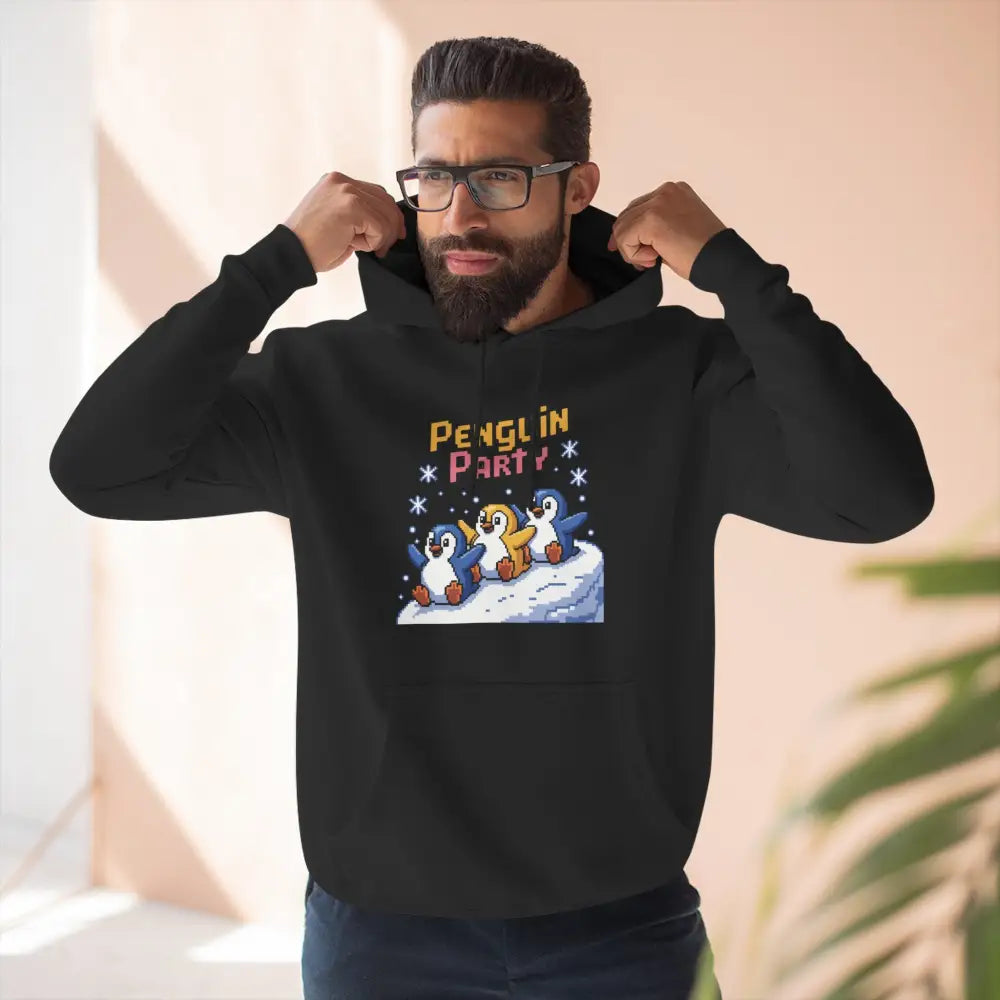 Winter Penguin Unisex Party Hoodie Cozy Fleece Sweatshirt for Holiday Fun Christmas Celebrations Gift Animal Lovers