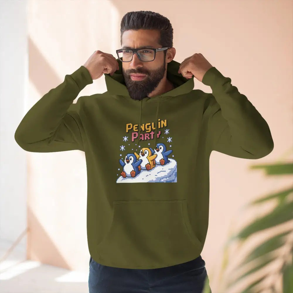 Winter Penguin Unisex Party Hoodie Cozy Fleece Sweatshirt for Holiday Fun Christmas Celebrations Gift Animal Lovers