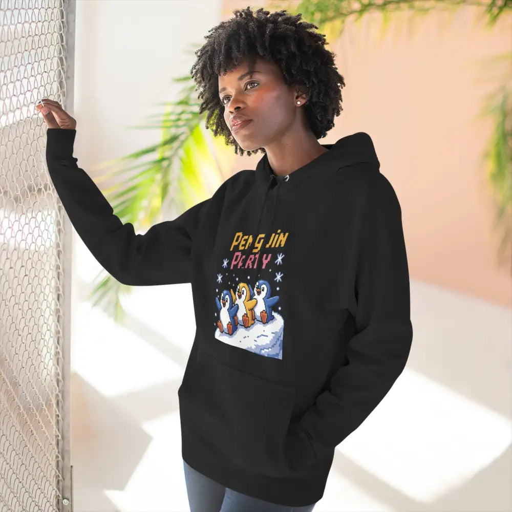 Winter Penguin Unisex Party Hoodie Cozy Fleece Sweatshirt for Holiday Fun Christmas Celebrations Gift Animal Lovers
