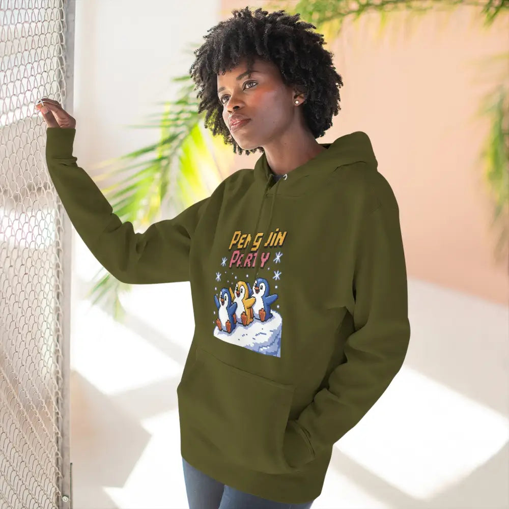 Winter Penguin Unisex Party Hoodie Cozy Fleece Sweatshirt for Holiday Fun Christmas Celebrations Gift Animal Lovers