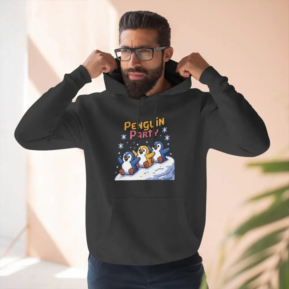 Winter Penguin Unisex Party Hoodie Cozy Fleece Sweatshirt for Holiday Fun Christmas Celebrations Gift Animal Lovers