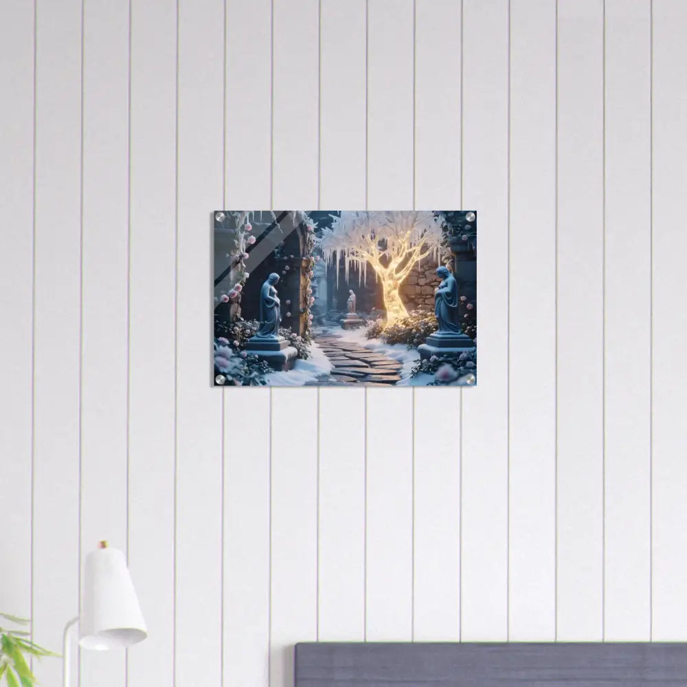 Winter garden scene wall art featuring glowing ice tree design from PixiOnyx Dreamcore