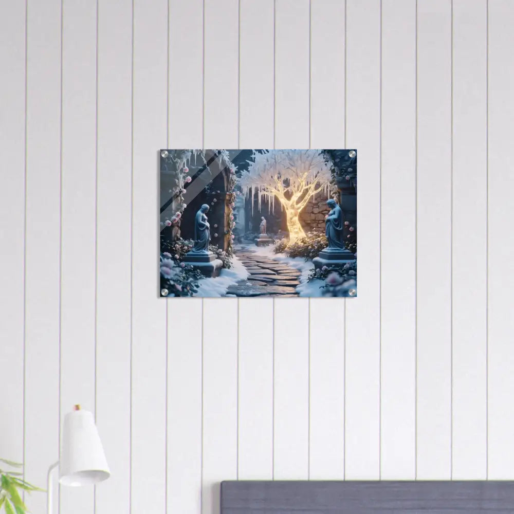 Winter garden art print showcasing a glowing ice garden in acrylic wall art design