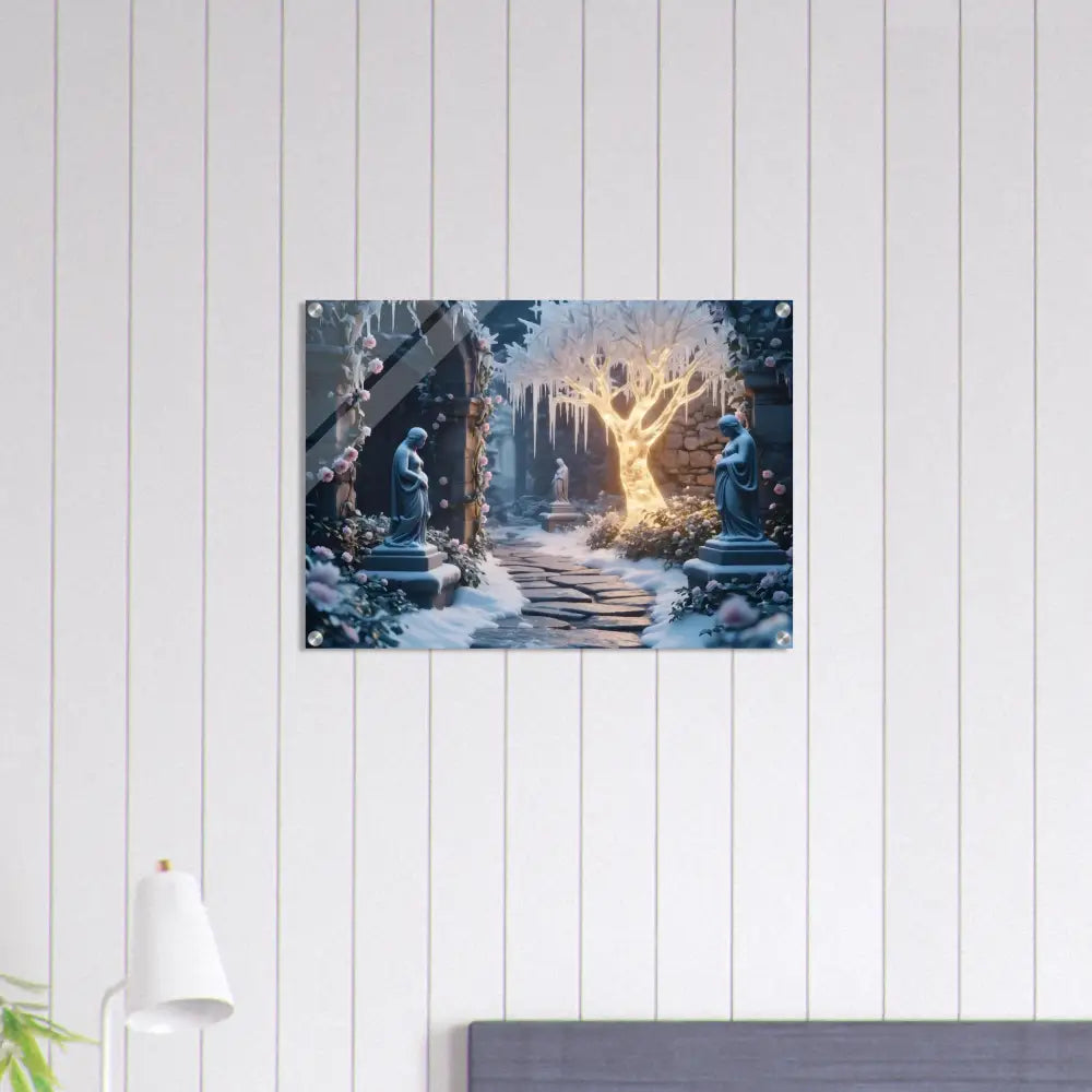 Winter garden scene wall art featuring glowing ice trees for your Dreamcore decor