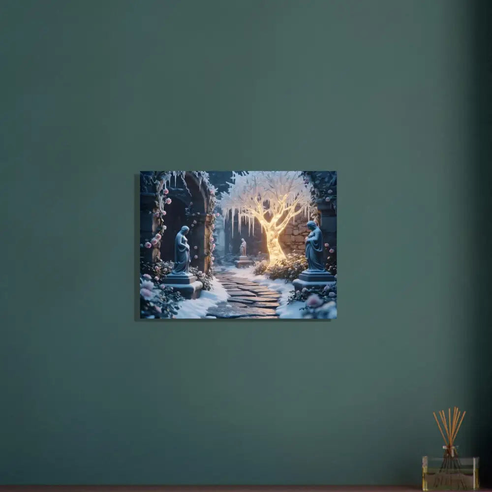 Winter garden canvas print showcasing a winter tree artwork in the PixiOnyx Crystal Display