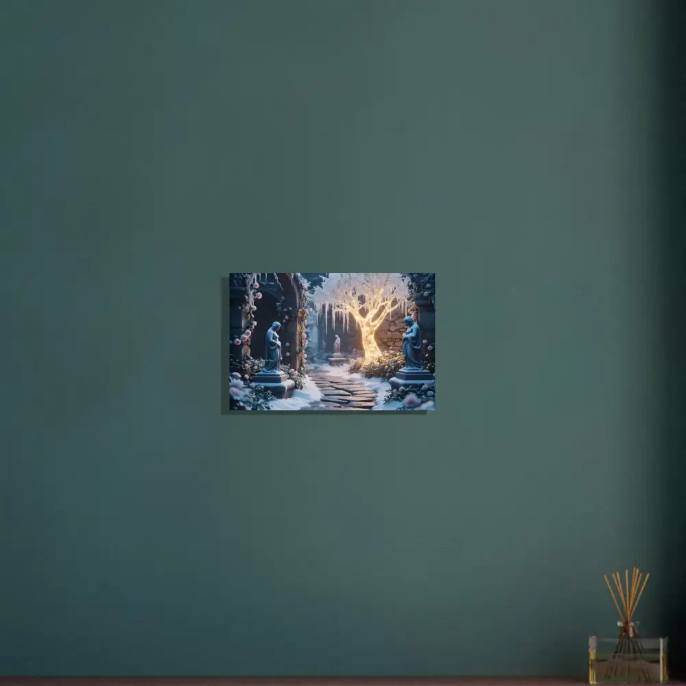 Winter garden canvas art displayed on Winter Tree Aluminum Print Glowing Ice Garden