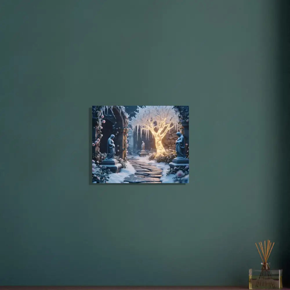 Winter garden scene canvas on Glowing Ice Garden Aluminum Print by PixiOnyx Crystal Display