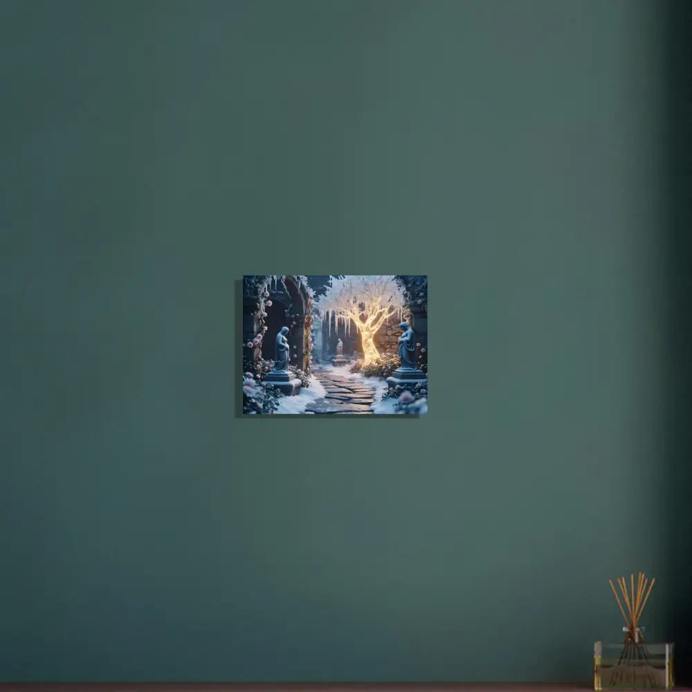 Winter garden canvas print displayed on Winter Tree Aluminum Print by PixiOnyx Crystal Display