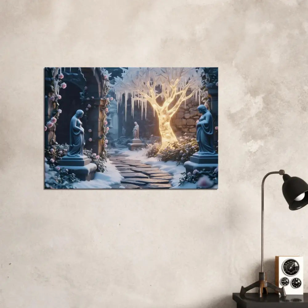 Winter garden canvas print featuring a glowing ice tree scene for Wall Art Décor