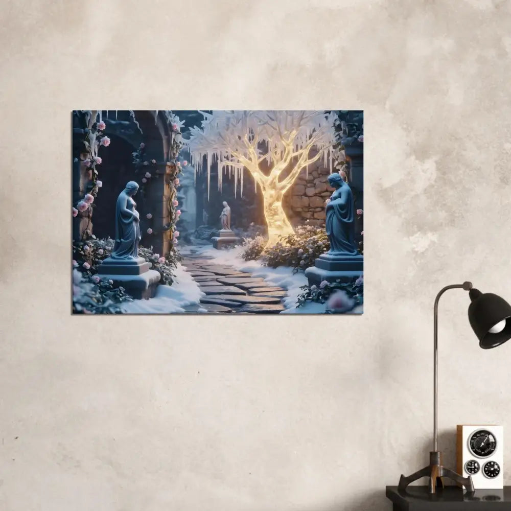 Winter garden art print from Winter Tree Glowing Ice Garden PixiOnyx Surreal Canvas