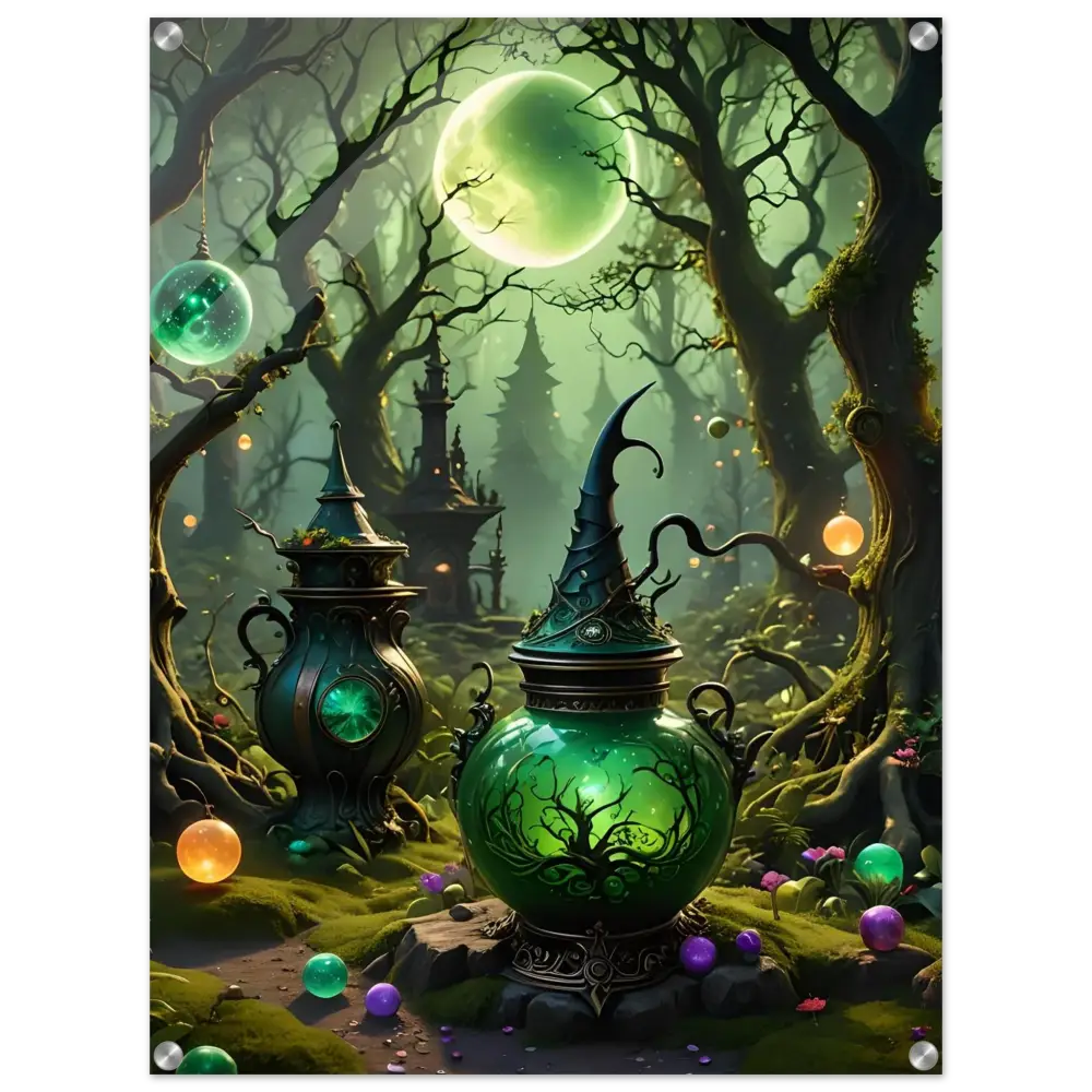 Green witch’s brew cauldron wall art for Witchcraft Forest acrylic panel display