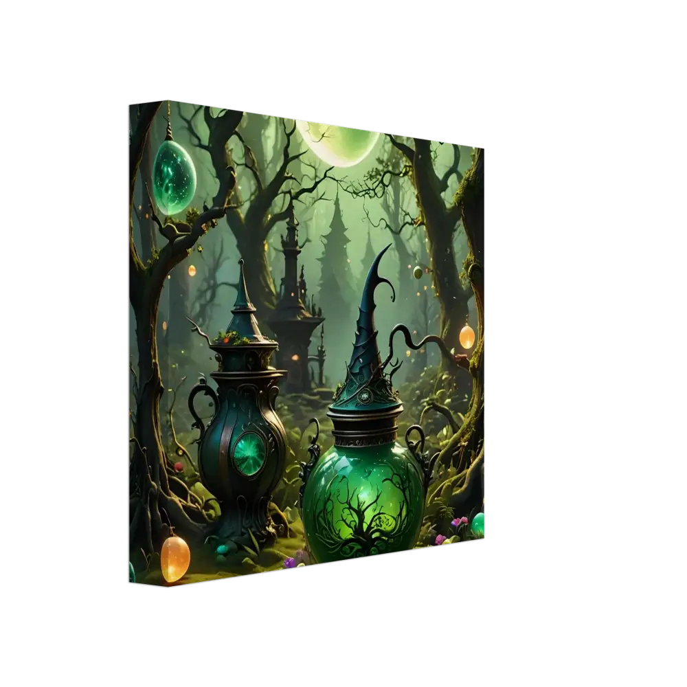 Glowing green witchs potions artwork for fantasy room decor displayed on a canvas wall art