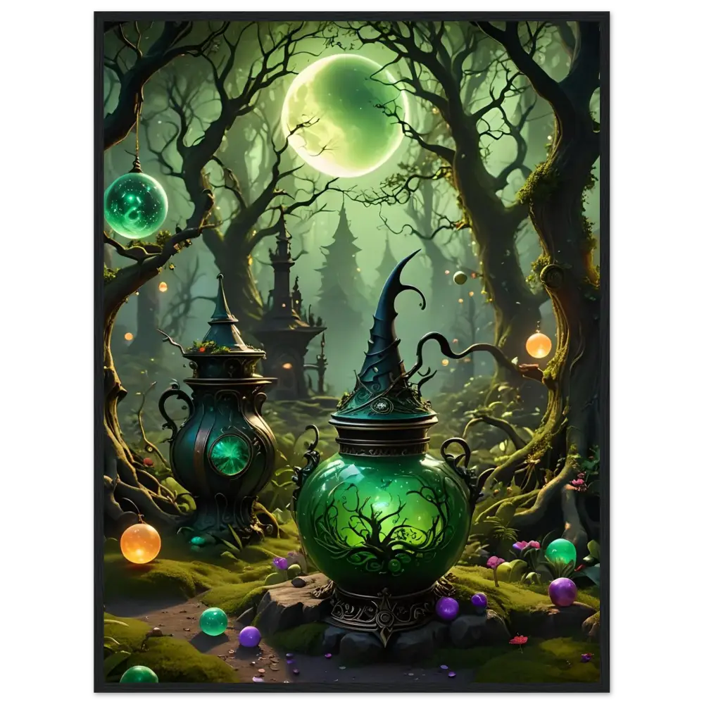 Whimsical green potion vessel from Witchcraft Forest Framed Matte Poster Enchanted Forest Wall Art