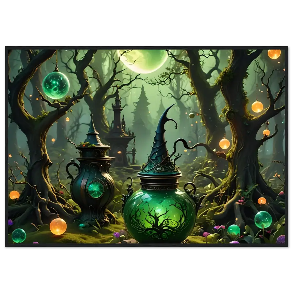 Green witch’s potion jar displayed in Enchanted Forest Wall Art poster