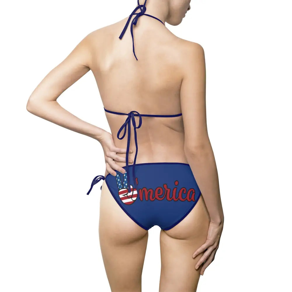 Blue bikini with American flag design from Women’s Bikini Swimsuit Merica Cupcake PixiOnyx Boldwear