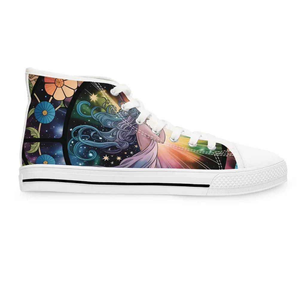 Women’s High Top Sneakers Celestial Art with Bloom Design from PixiOnyx Artistic Streetwear