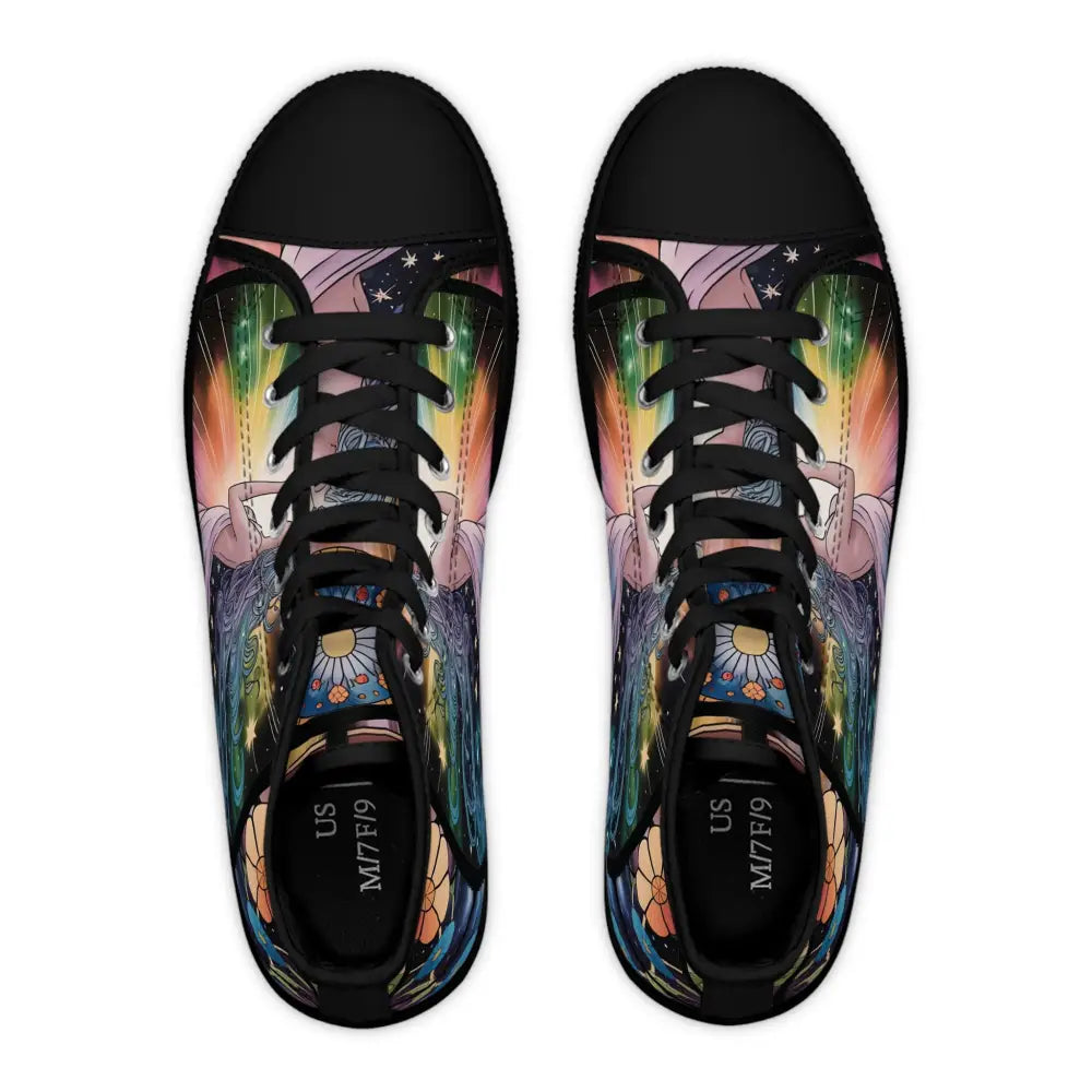 Women’s high top sneakers with colorful celestial design from PixiOnyx Celestial Bloom collection