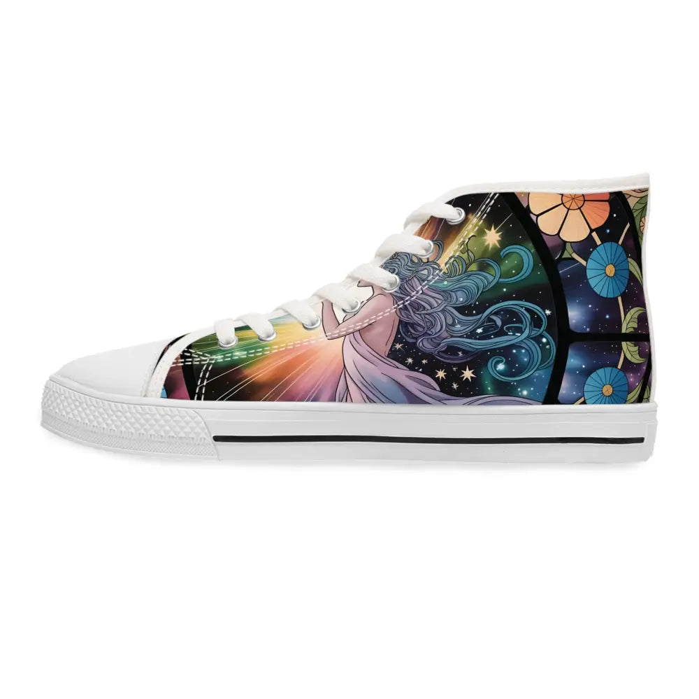 Women’s high-top sneaker with celestial artwork from PixiOnyx Celestial Bloom streetwear collection
