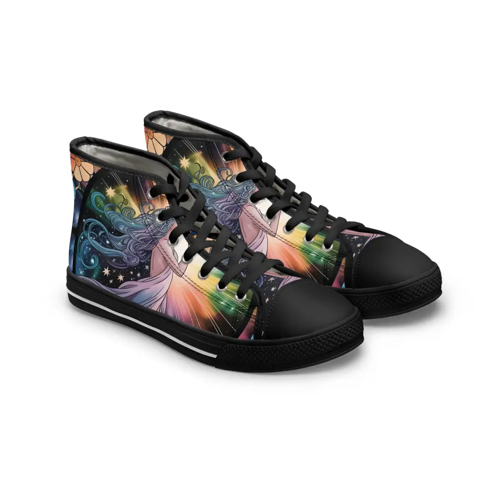 Colorful high-top sneakers from Womens Celestial Bloom PixiOnyx Artistic Streetwear