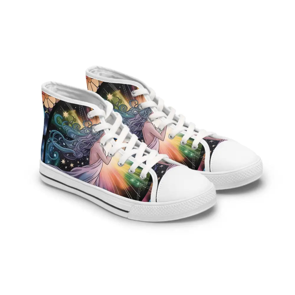 Women’s high-top sneakers with celestial design from Celestial Bloom by PixiOnyx Artistic Streetwear