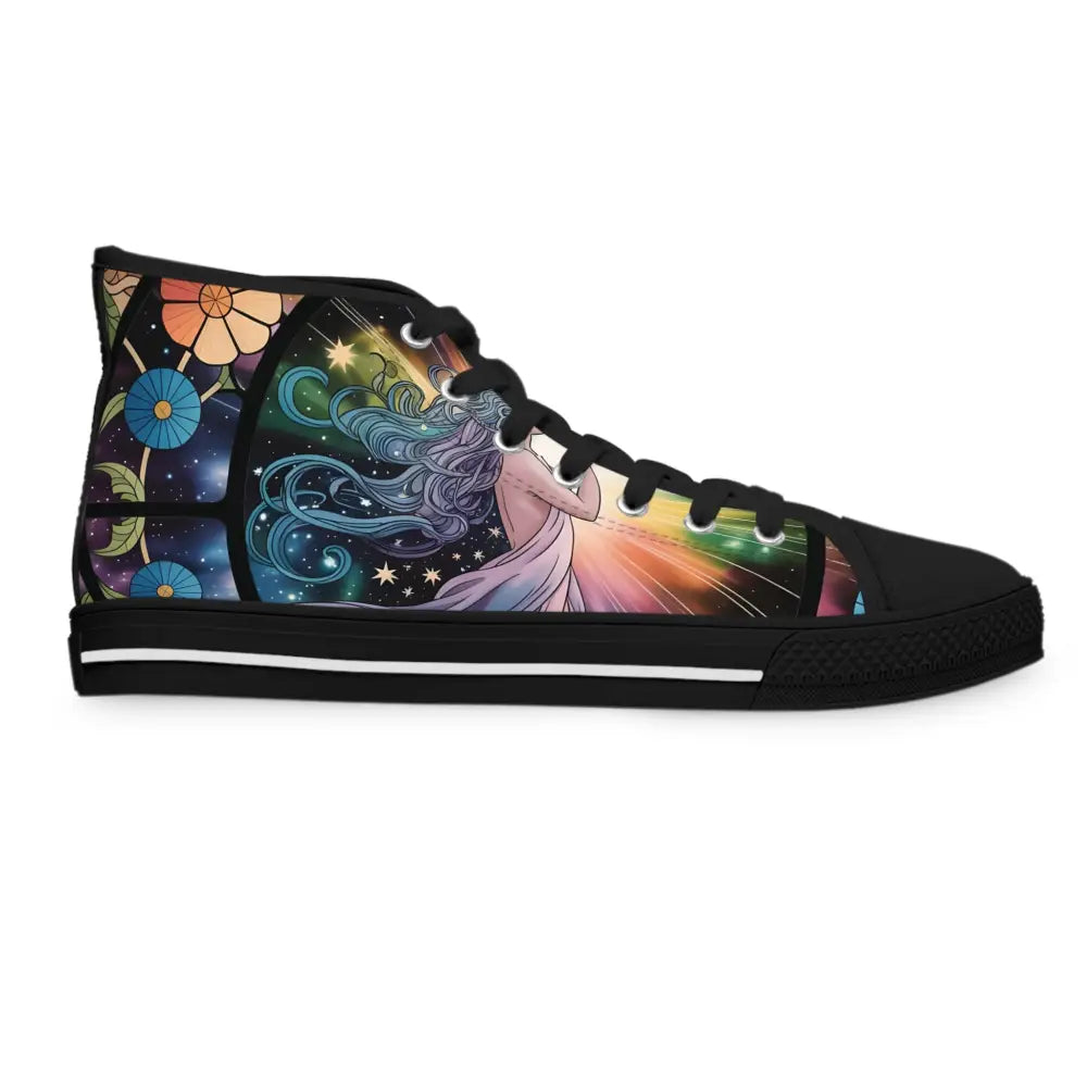 Women’s high top sneakers with celestial art and vibrant floral design