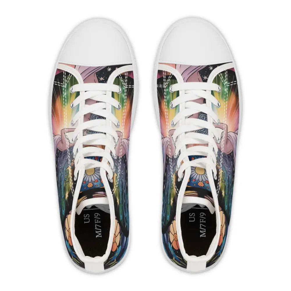 Colorful high-top sneakers from PixiOnyx Celestial Bloom streetwear collection