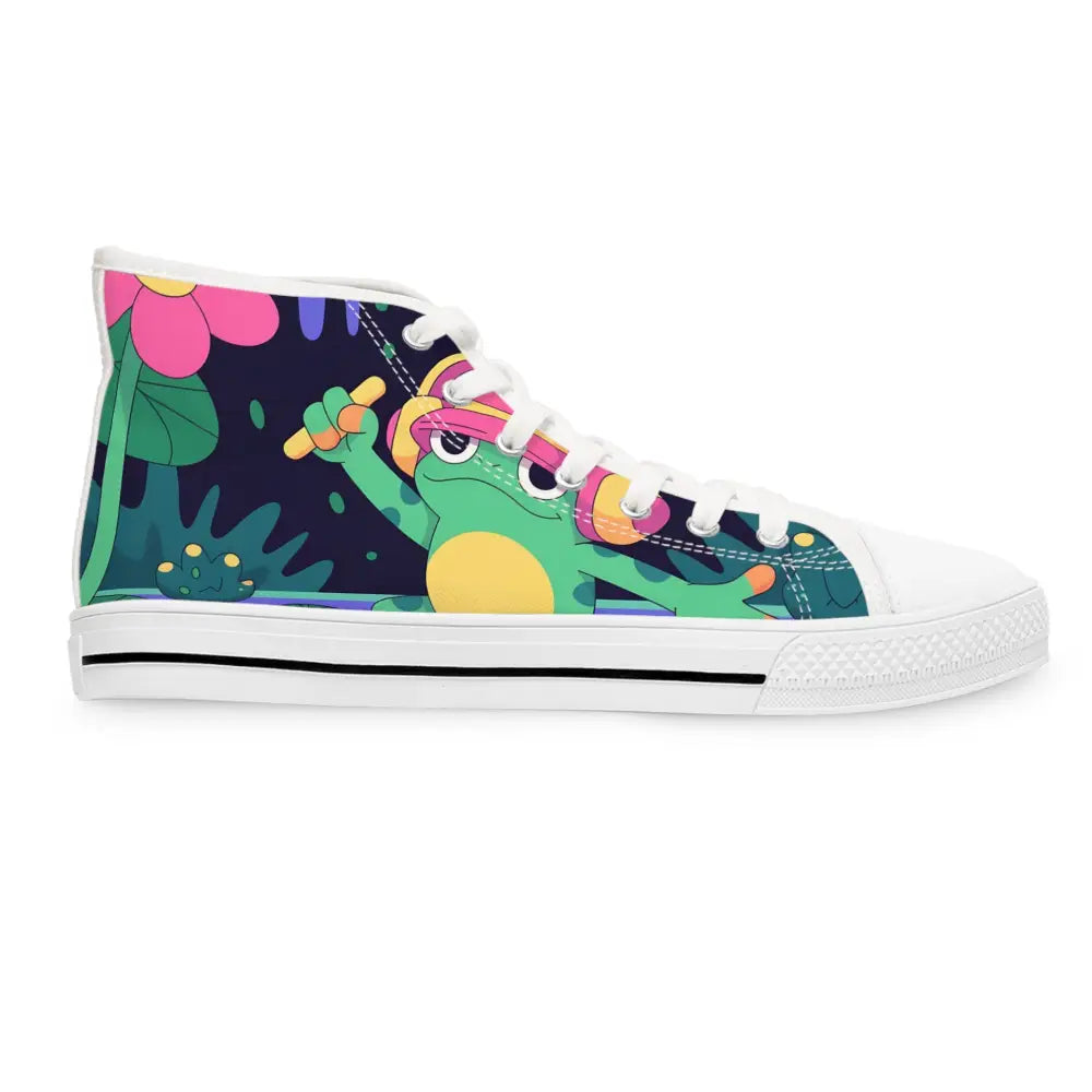 Women’s high-top sneaker featuring a playful frog design from DJ Frog Lilygroove PixiOnyx Festival Kicks