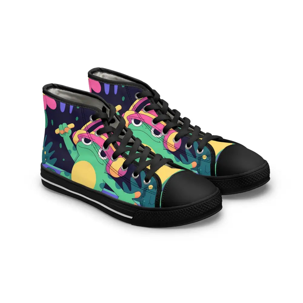 Frog-themed high-top sneakers displayed in Women’s DJ Frog Lilygroove PixiOnyx Festival Kicks