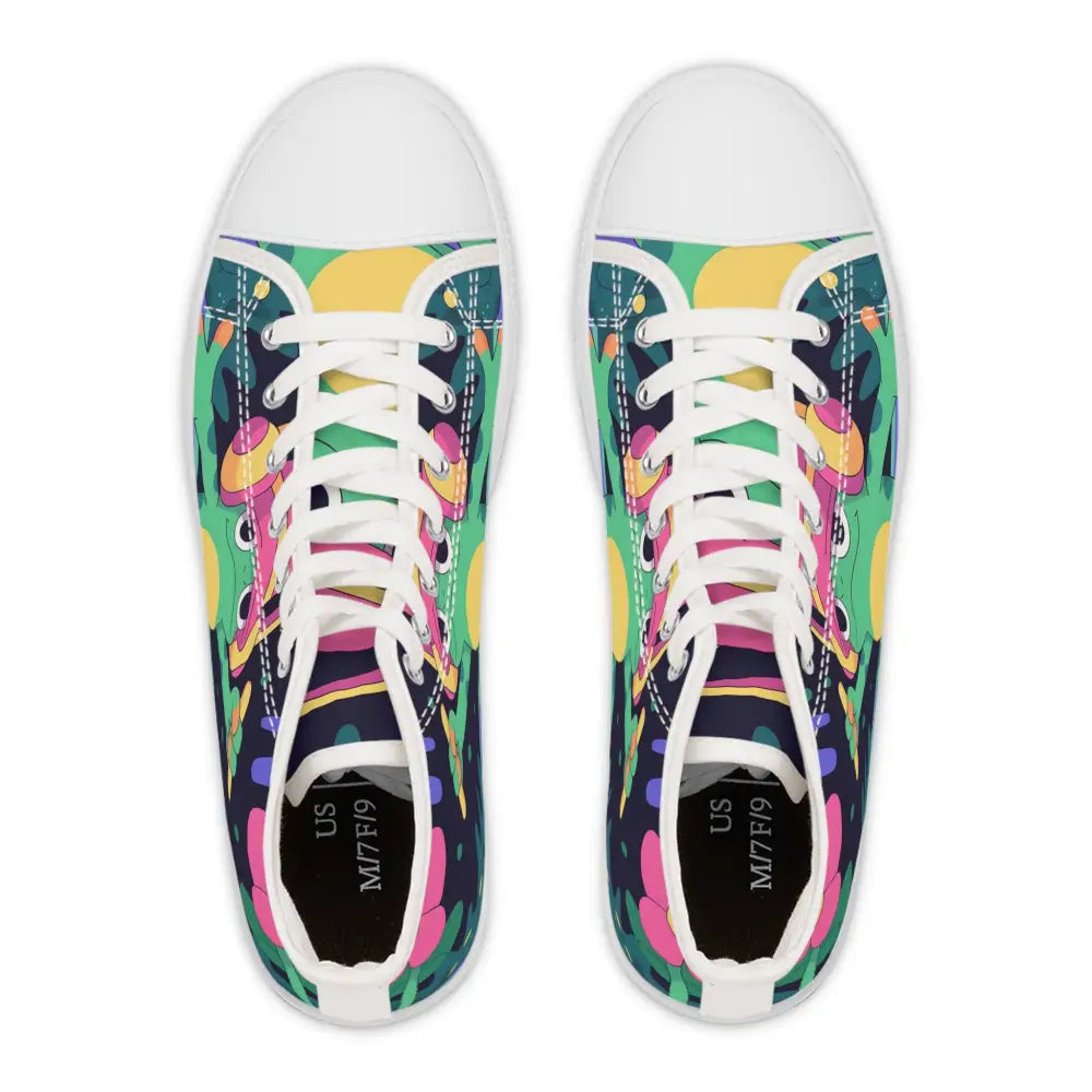 Colorful patterned high-top sneakers for women from DJ Frog Lilygroove PixiOnyx Festival Kicks
