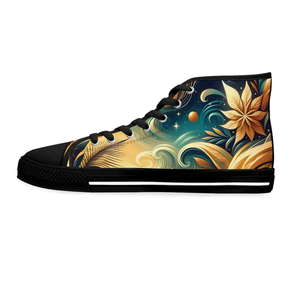 Artistic high-top sneaker from Women’s High Top Sneakers Nebula Bloom Cascade by PixiOnyx Footwear Flux